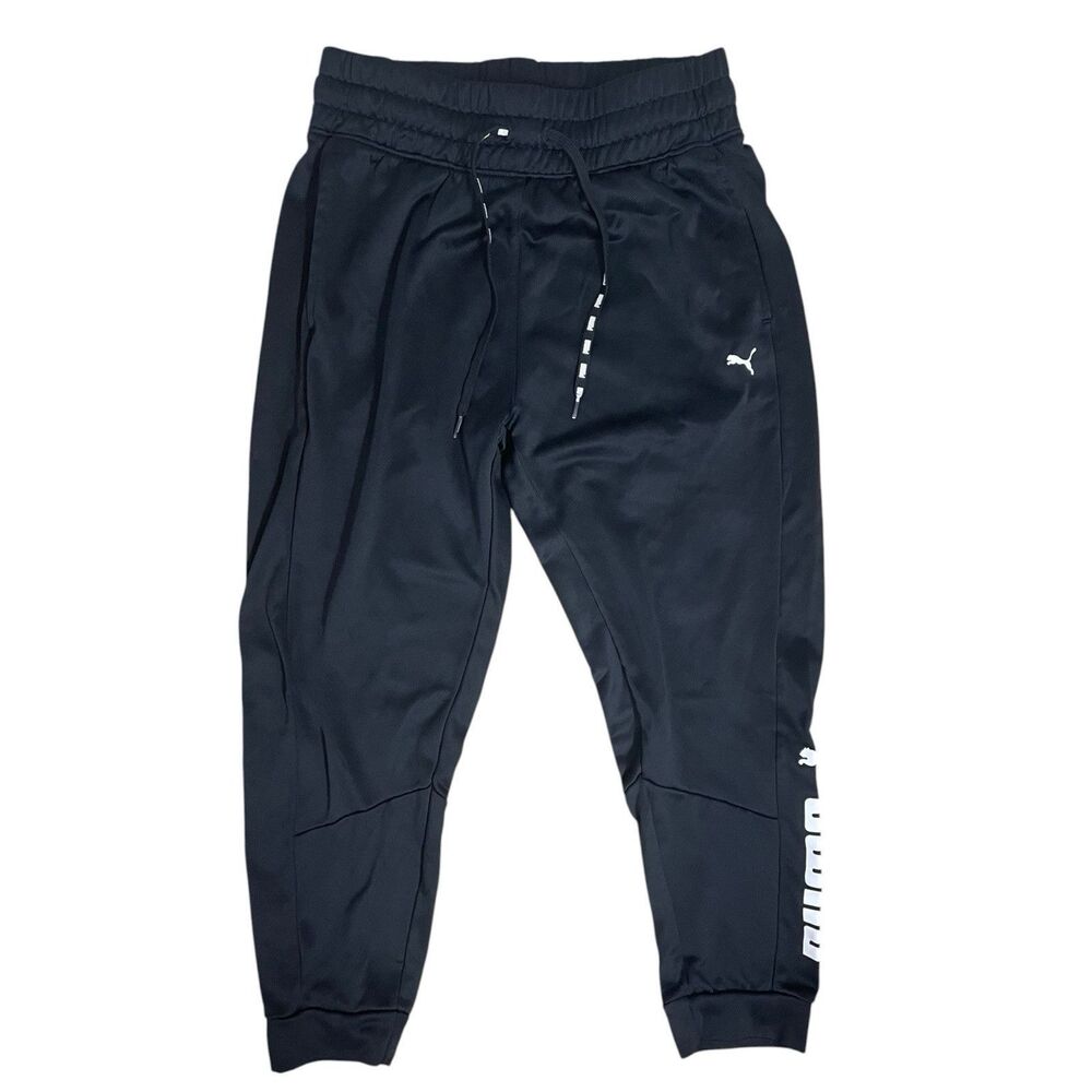Puma Black Jogger Pants Men L Athletic Track Sweatpants Logo Tapered